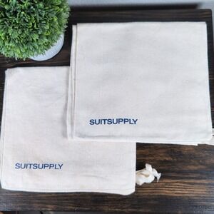 Set 2- SUITSUPPLY Beige Canvas Drawstring Dust Bags Shoe Garment Travel
